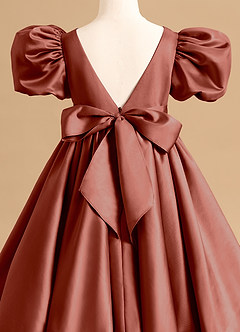 Azazie Jellybean Flower Girl Dresses Auburn Ball-Gown Ruched Matte Satin Dress image5