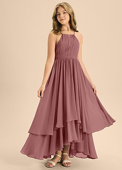 Azazie Elliora Junior Desert Rose A-Line Pleated Chiffon Dress image3