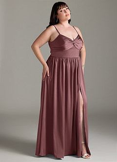 Azazie Zeya Bridesmaid Dresses Vintage Mauve A-Line Pleated Stretch Satin Dress image11