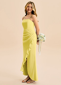 Azazie Buzzy Junior Canary Sheath Pleated Chiffon Dress image1