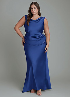Azazie Kieryn Bridesmaid Dresses Royal Blue Mermaid Pleated Stretch Satin Dress image7