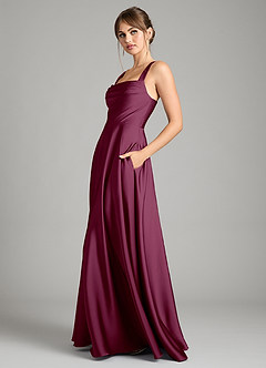 Azazie Shaude Bridesmaid Dresses Mulberry A-Line Pleated Stretch Satin Dress image4