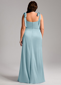 Azazie Frostine Bridesmaid Dresses Moody Blue A-Line Bow Stretch Satin Dress image13