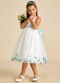 Azazie Dot Flower Girl Dresses Ivory Mist A-Line Bow Tulle Dress image7