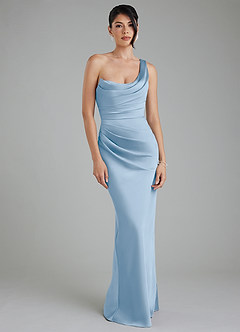Azazie Sabrina Bridesmaid Dresses Powder Blue Mermaid Corset Stretch Satin Dress image6