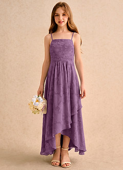 Azazie Twilight Girls Formal Sukienki dla dziewczynek sypiących kwiaty Litera A Plisowana Kwiatowe wypalenie Asymetryczny Sukienka image4