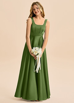 Azazie Gabby Junior Vestido de Enebro de Satén Elástico de Corte en A con Plisado image1