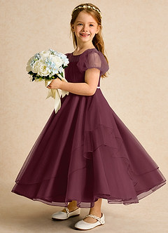 Azazie Duckie Blumenmädchenkleider Ballkleid Plissee Tüll Kleid Cabernetrot image4