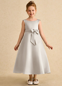 Azazie Eve Abiti da Ragazza di Fiori Abito A-Line in Raso Opaco Plissettato Gelo image4