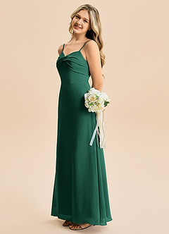 Azazie Jordyn Junior A라인 스윗하트 네크라인 쉬폰 플로어 길이 주니어 신부 들러리 드레스 image1