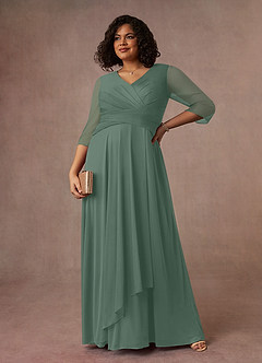 Azazie Annetta Mother of the Bride Dresses Eucalyptus A-Line V-Neck Pleated Mesh Dress image7