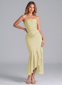 Azazie Danie Final Sale Lemon Sorbet Sheath Strapless Chiffon Dress image3