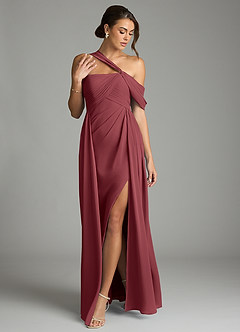 Azazie Kassandra Bridesmaid Dresses Merlot A-Line Off the Shoulder Chiffon Dress image3