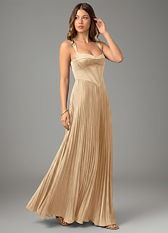 Azazie Avenelle Bridesmaid Dresses Champagne A-Line Corset Stretch Satin Dress image5