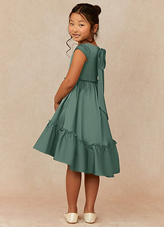 Azazie Lee Flower Girl Dresses Eucalyptus A-Line Bow Stretch Satin Dress image4