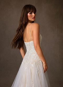 Azazie Lumina Abiti da Sposa Abito A-Line in Pizzo Scollo a Cuore Bianco Diamante Champagne image6