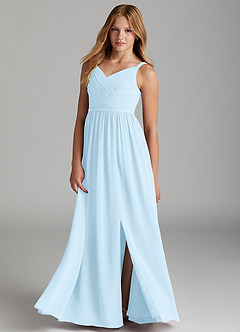 Azazie Chanel Junior Sky Blue A-Line Sweetheart Neckline Chiffon Dress image3