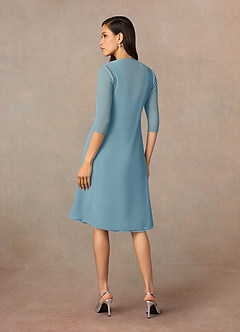Azazie Olivia Mother of the Bride Dresses Moody Blue A-Line Square Neckline Pleated Chiffon Dress image2