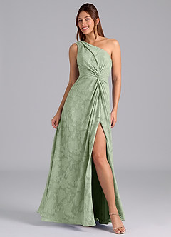 Azazie Brooke Bridesmaid Dresses Dusty Sage A-Line One Shoulder Floral Burnout Dress image1