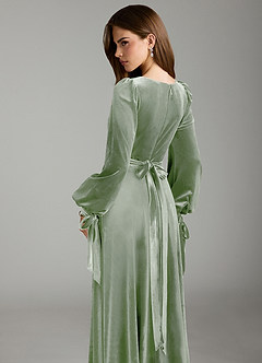 Azazie Leonia Bridesmaid Dresses Dusty Sage A-Line Long Sleeve Velvet Dress image2