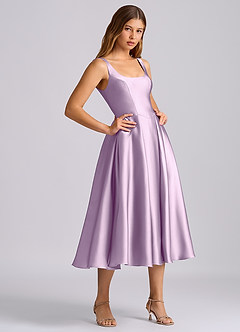 Azazie Amalie Bridesmaid Dresses Frosted Lilac A-Line Pleated Stretch Satin Dress image4