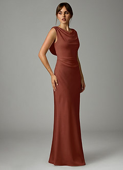 Azazie Kieryn Bridesmaid Dresses Auburn Mermaid Pleated Stretch Satin Dress image4