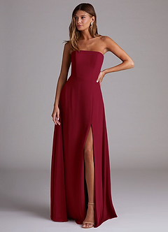 Azazie Wren Bridesmaid Dresses Burgundy A-Line Side Slit Chiffon Convertible Dress image1