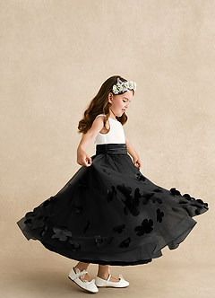 Azazie Vi Flower Girl Dresses Black A-Line Sleeveless Tulle Dress image2
