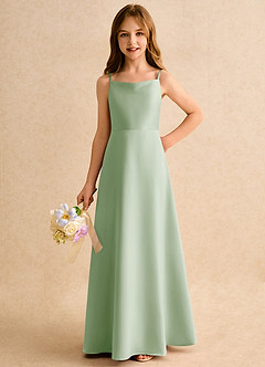 Azazie Joella Junior Formal Flower Girl Klänningar Klä A-Line i Matt satäng Plisserad image6