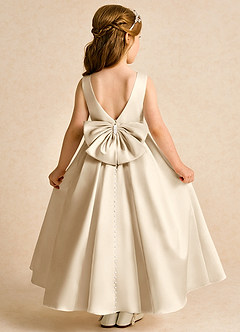 Azazie Cherry Flower Girl Dresses Champagne Champagne Ball-Gown Pleated Matte Satin Dress image1