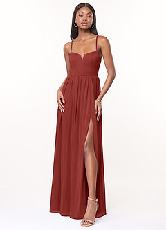 Azazie Marsol Bridesmaid Dresses Terracotta A-Line Corset Mesh Dress image1