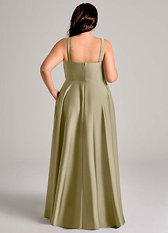 Azazie Shaude Bridesmaid Dresses Moss Green A-Line Pleated Stretch Satin Dress image6