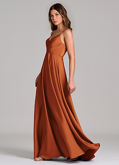 Azazie Amani 신부 들러리 드레스 A라인 주름진 스트레치 새틴 바닥 길이 드레스 image3