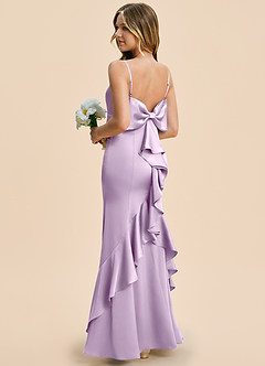 Azazie Lioren Junior Frosted Lilac Sheath Bow Stretch Satin Dress image4