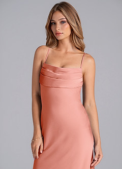 Azazie Seema Bridesmaid Dresses Coral Mermaid Corset Stretch Satin Dress image2