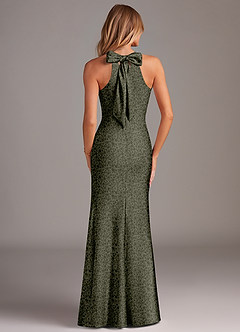 Azazie Doretta Bridesmaid Dresses Willow Green Petite Garden Floral Mermaid Pleated Stretch Satin Dress image3