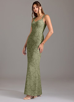 Azazie Denice Bridesmaid Dresses Pistachio A-Line Pleated Floral Burnout Dress image3