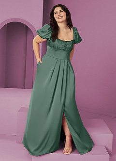 Barbie ♥ Azazie Robes de demoiselle d'honneur Robe Trapèze en Satin extensible Rayé Eucalyptus image7
