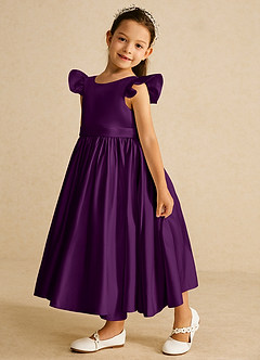 Azazie Violeta vestidos de niña de las flores Vestido de Uva de Satin Mate de Princesa con Lazo image5