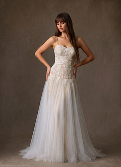 Azazie Lumina Wedding Dresses Diamond White Nude A-Line Sweetheart Neckline Lace Dress image7