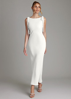 Azazie Luddie Brautjungfernkleider Meerjungfrau-Linie Schleifen Chiffon Kleid Weiß image4