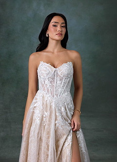 Azazie Ivonnah Wedding Dresses Diamond White Nude A-Line Strapless Tulle Dress image4