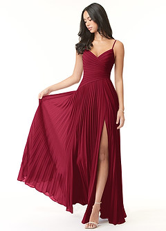 Azazie Vini Brautjungfernkleider A-Linie V-Hals Gefaltet Chiffon Kleid Burgunderrot image1