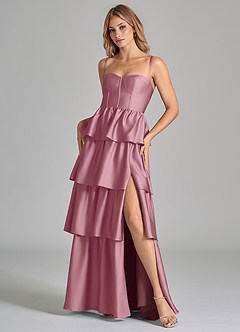 Azazie Faye Vestidos de madrinha de casamento Vestido Vintage Malva de Cetim elástico de Linha A com Ruched image8