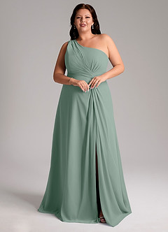 Azazie Brooke Bridesmaid Dresses Silver Sage A-Line One Shoulder Chiffon Dress image10