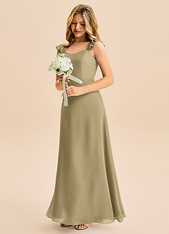 Azazie Mavie Junior Abito A-Line in Chiffon Increspato Verde Muschio image1