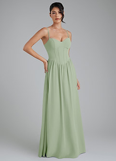 Azazie Alisha At-home Try On Dresses Dusty Sage A-Line Corset Chiffon Dress image4