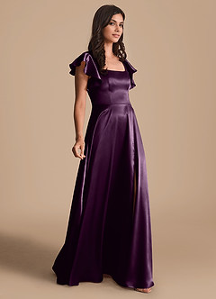 Azazie Bondi Bridesmaid Dresses Plum A-Line Bow Metallic Satin Dress image4