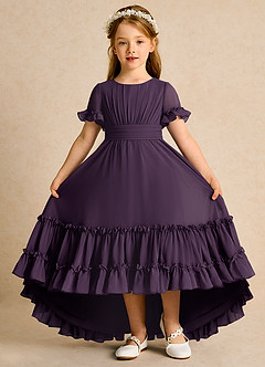 Azazie Kass Flower Girl Dresses Plum A-Line Pleated Chiffon Dress image2