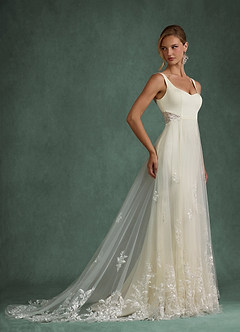Azazie Ebony Wedding Dresses Cream A-Line Sequins Crepe Back Satin Dress image4